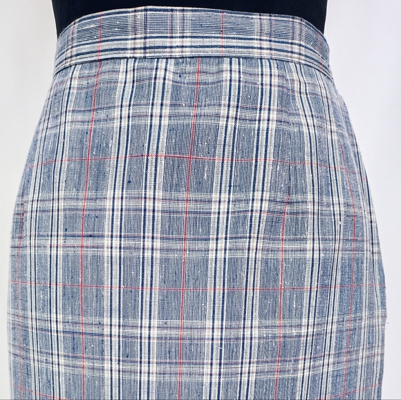 Silk Belnd Plaid Pencil Skirt - Picture 4 of 9